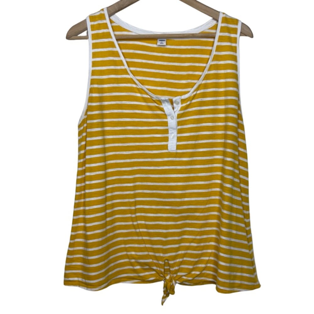 OLD NAVY | Women's Yellow & White Striped Henley Tie Front Tank | Size XL